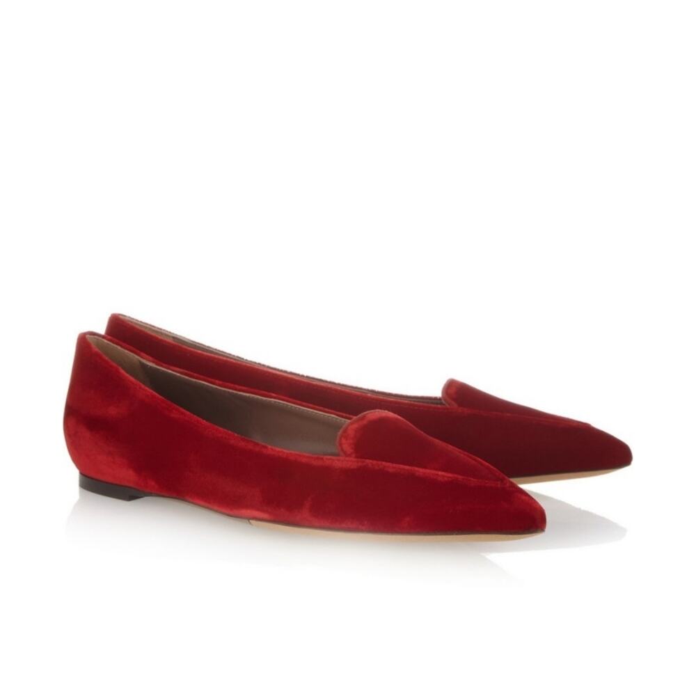 Tabitha Simmons Red Velvet Flats - Picture 2 of 13